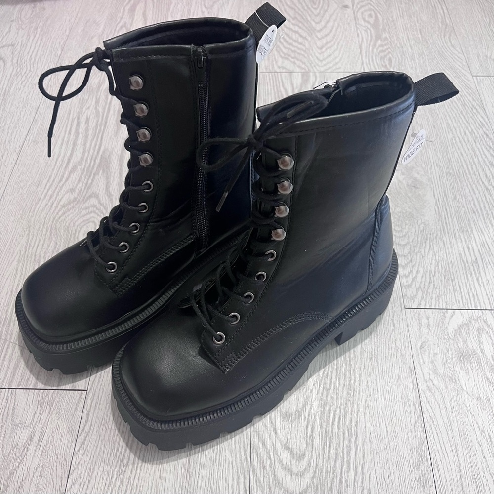 Black Lace-Up Combat Boots